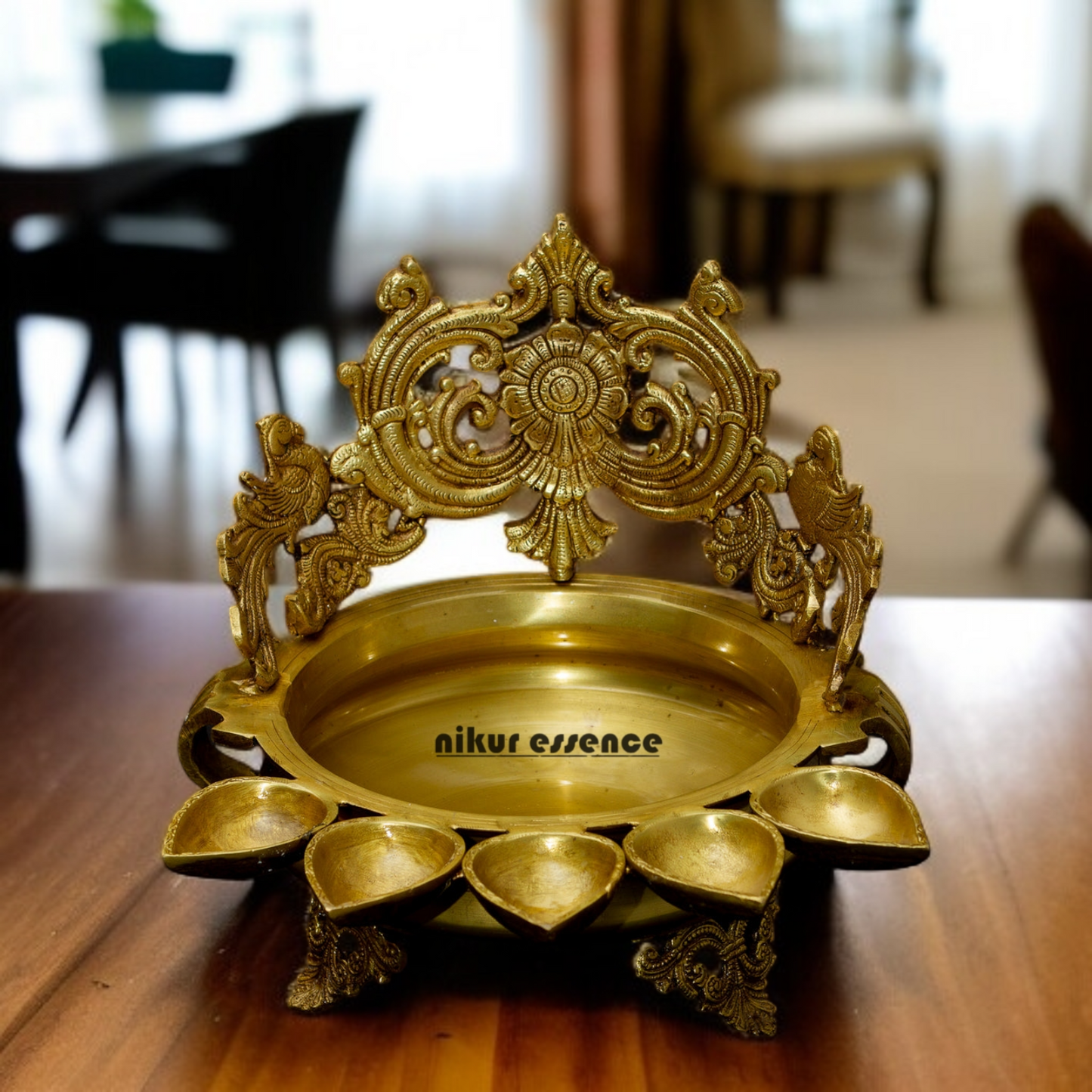 Peacock Urli diya stand Solid Brass - 13 Inches Nikuressence