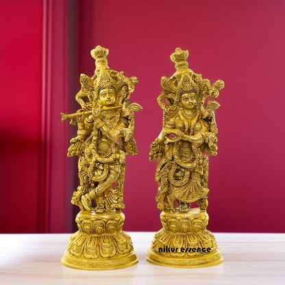 Pure Brass Radha Krishna standing with playing flute - 15 Inches Nikuressence