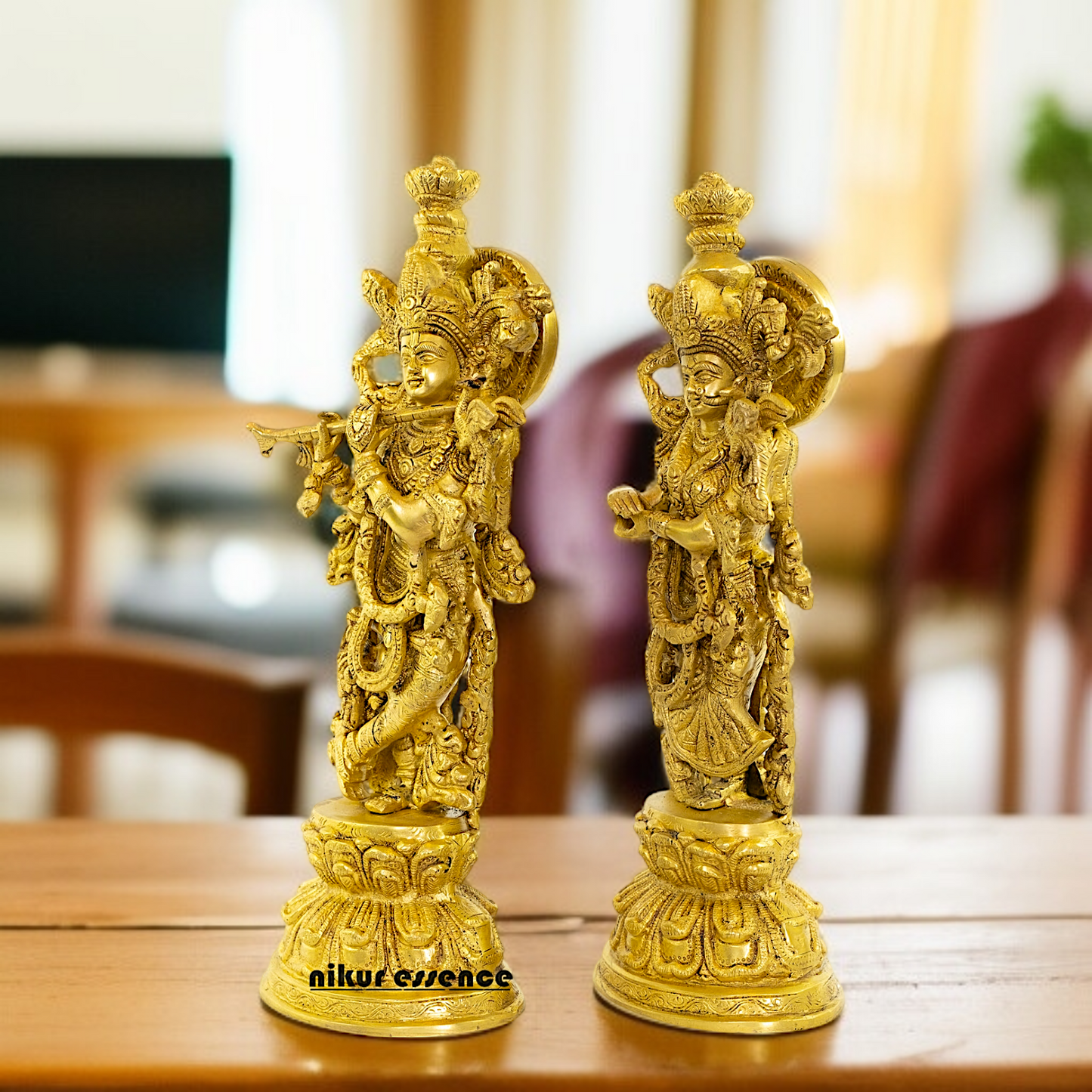 Pure Brass Radha Krishna standing with playing flute - 15 Inches Nikuressence