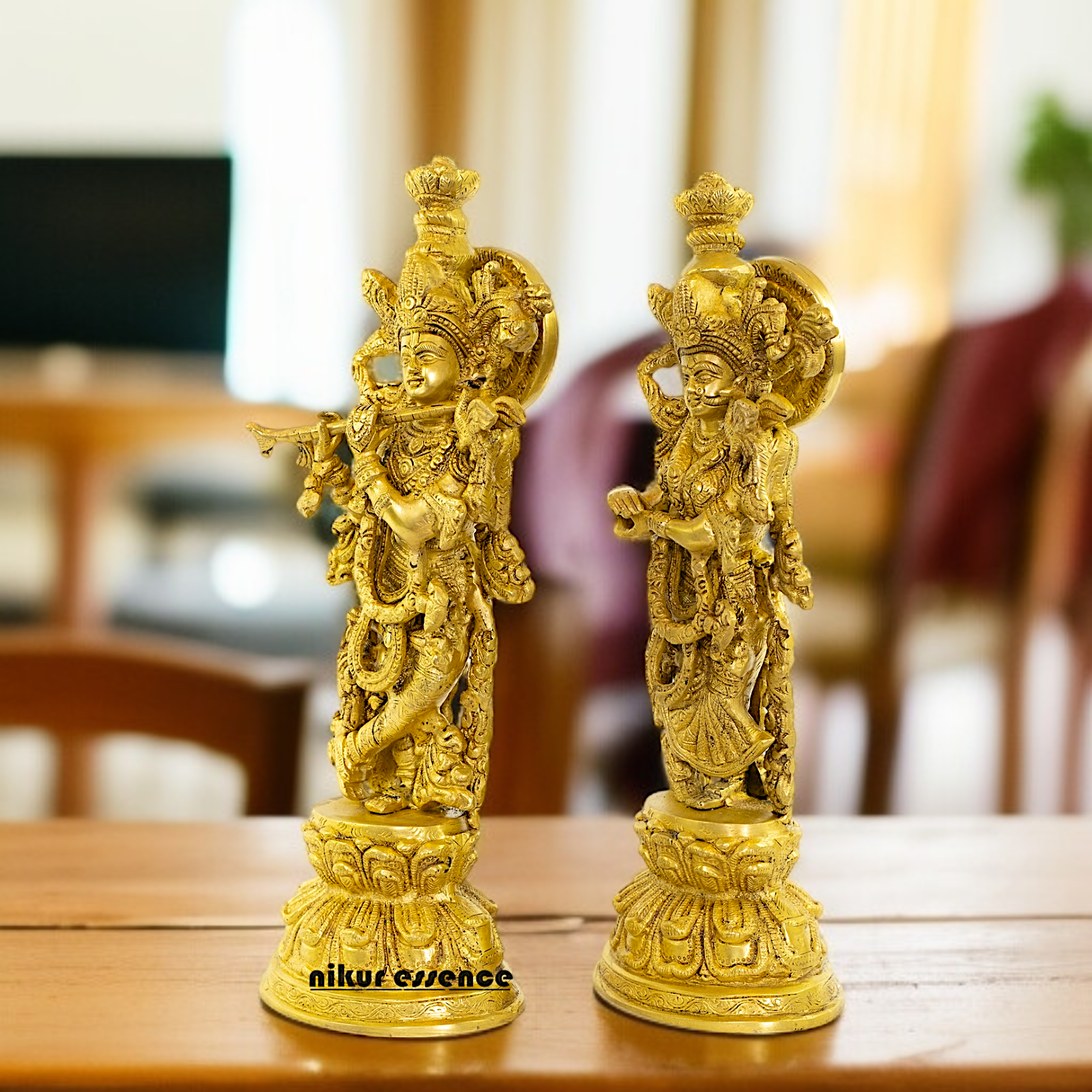 Pure Brass Radha Krishna standing with playing flute - 15 Inches Nikuressence