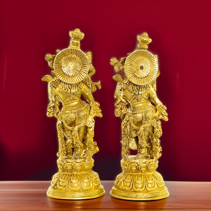 Pure Brass Radha Krishna standing with playing flute - 15 Inches Nikuressence