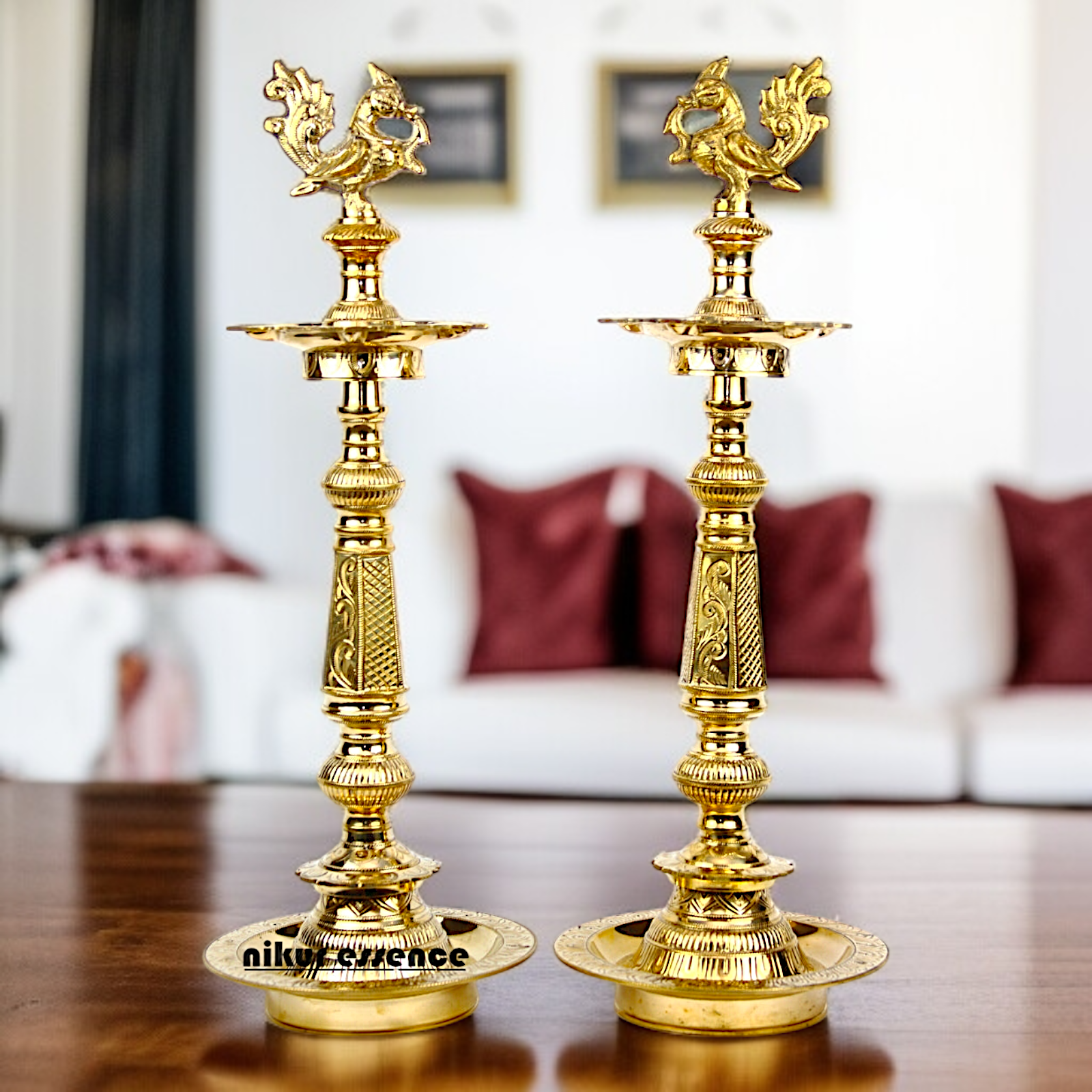 Pair Peacock diya large Brass standing 2 Feet Nikuressence