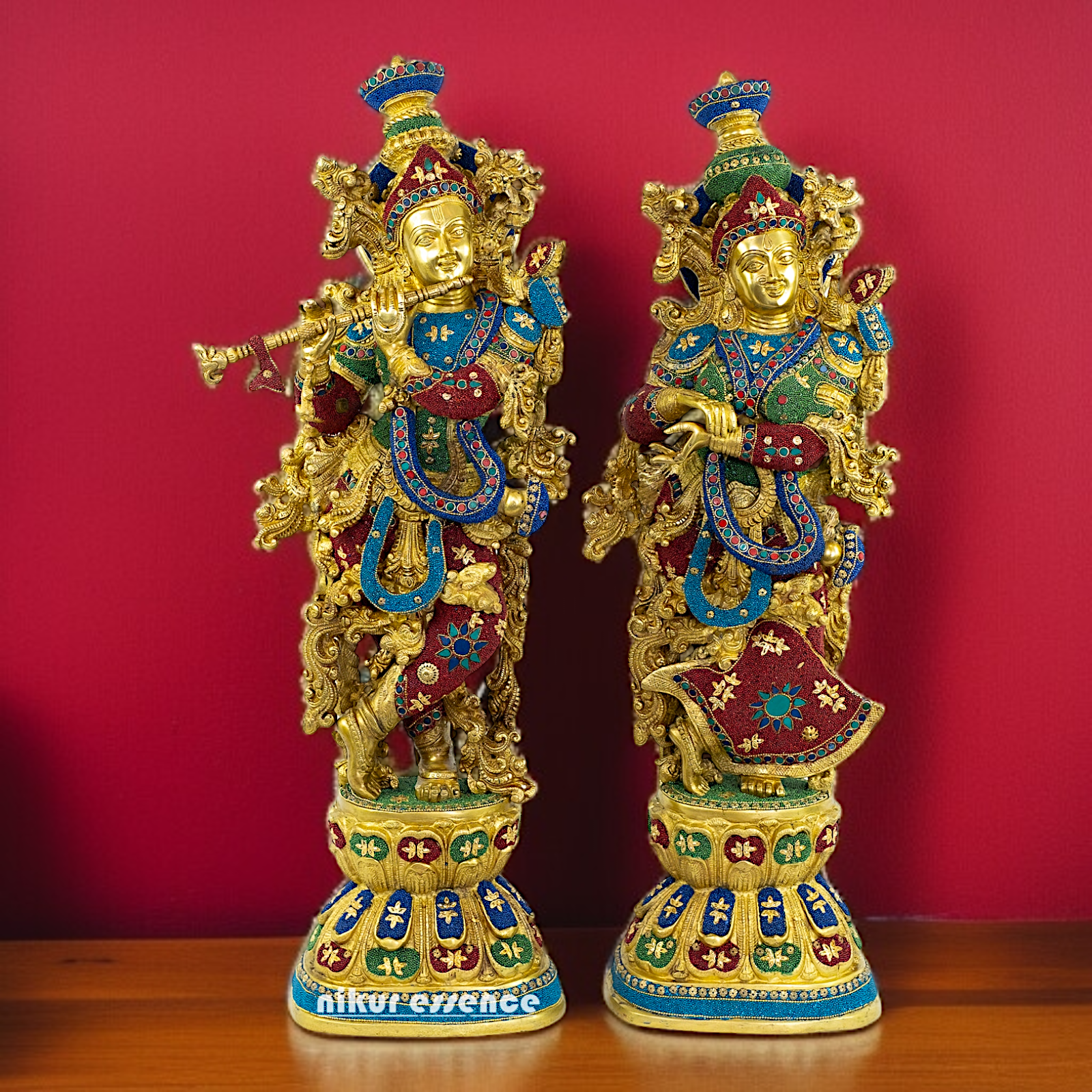 Brass Radha Krishna beautiful with stone work idol - 29 Inches Nikuressence