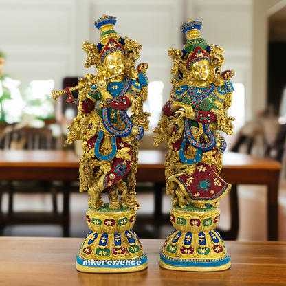 Brass Radha Krishna beautiful with stone work idol - 29 Inches Nikuressence