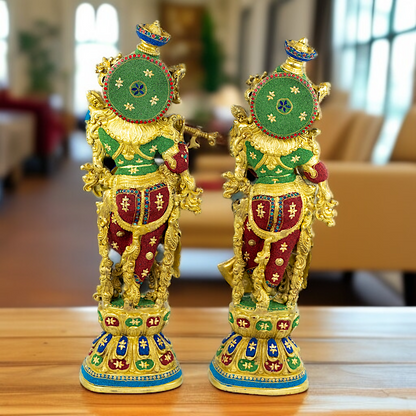 Brass Radha Krishna beautiful with stone work idol - 29 Inches Nikuressence