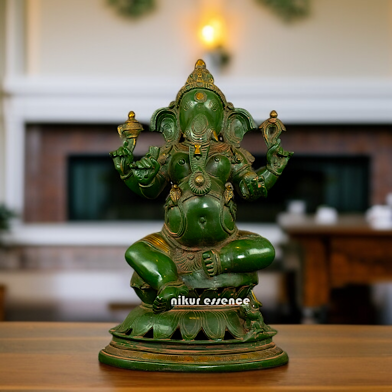 Brass Ganesha seated with Four Armed idol - 14 Inches Nikuressence