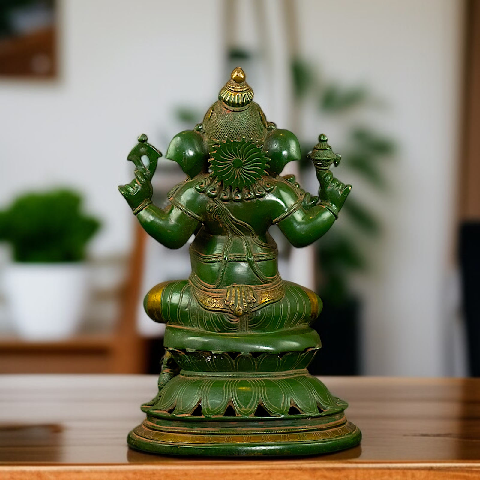 Brass Ganesha seated with Four Armed idol - 14 Inches Nikuressence