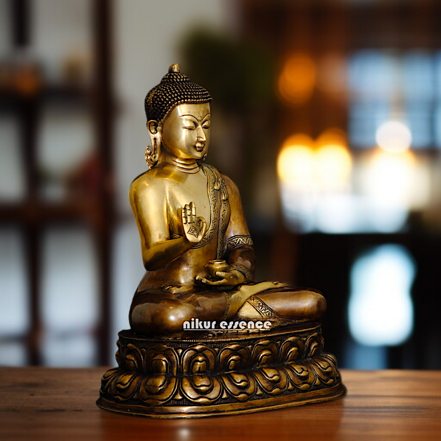 Brass Buddha Seated in vitarka mudra with Blessing idol - 18 Inches Nikuressence