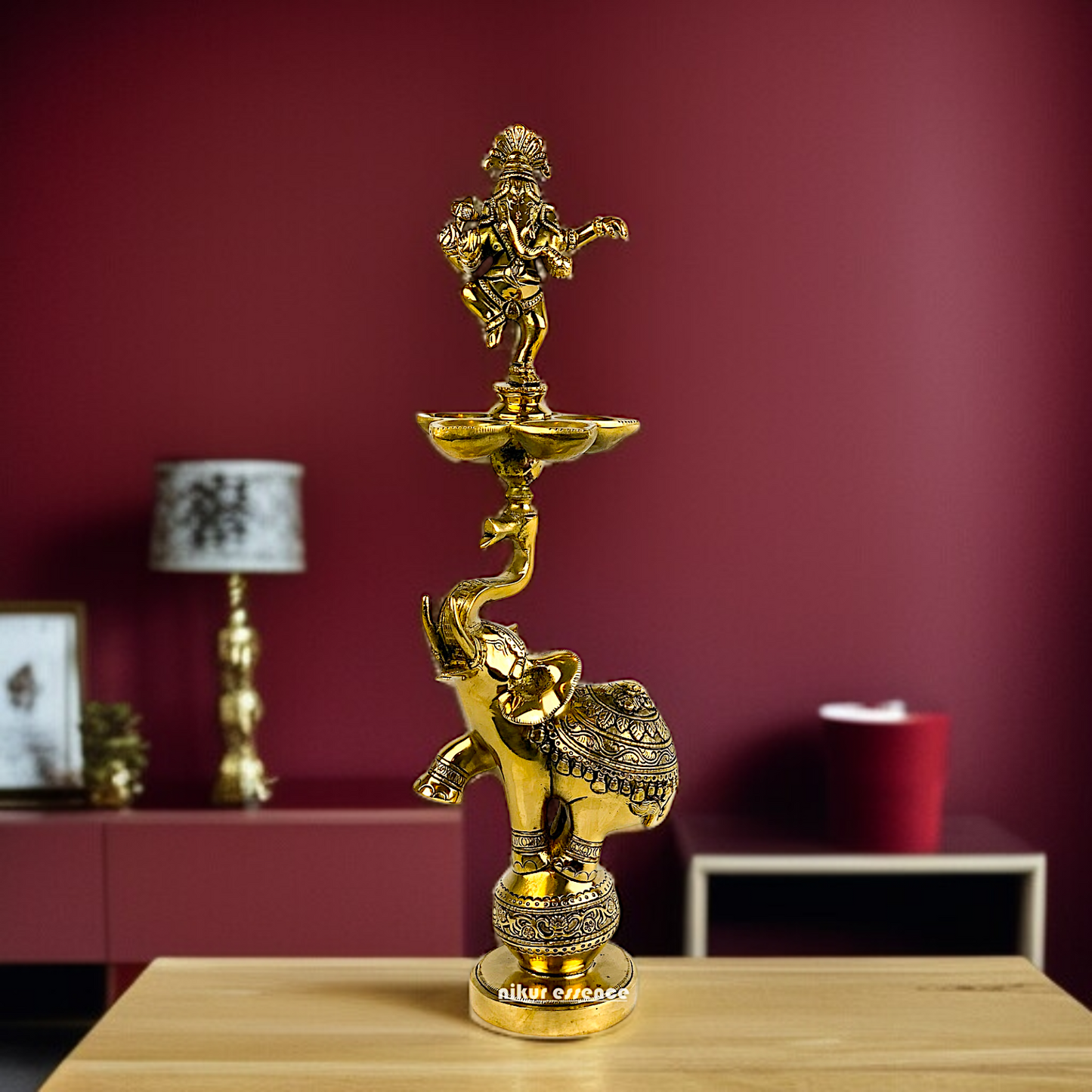Ganesha Dancing Diya lamp solid Brass idol - 17.5 Inches Nikuressence