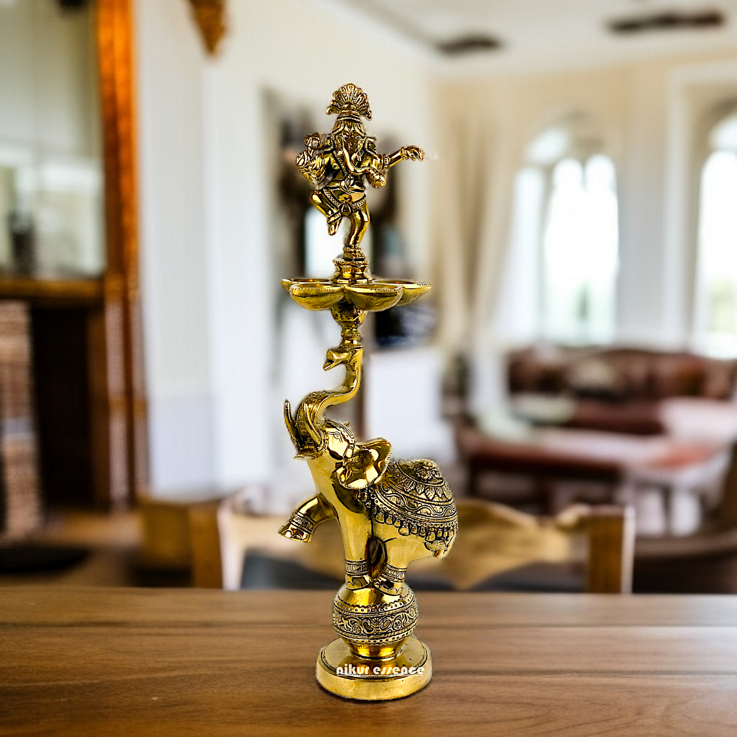 Ganesha Dancing Diya lamp solid Brass idol - 17.5 Inches Nikuressence