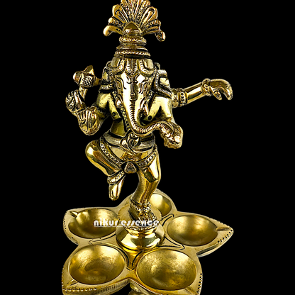 Ganesha Dancing Diya lamp solid Brass idol - 17.5 Inches Nikuressence