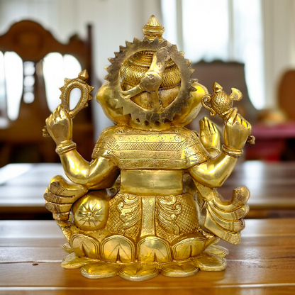 Large Pure Brass Ganesha Sitting on Lotus idol - 21 Inches Nikuressence