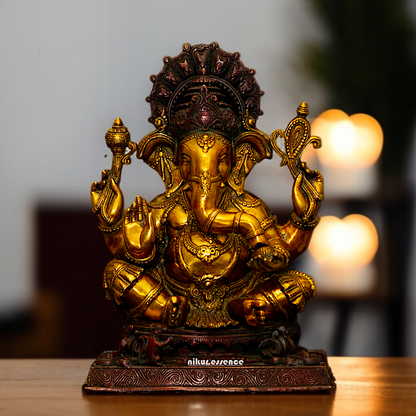 Ganesha Sitting on throne with Blessing Brass idol - 20 Inches Nikuressence