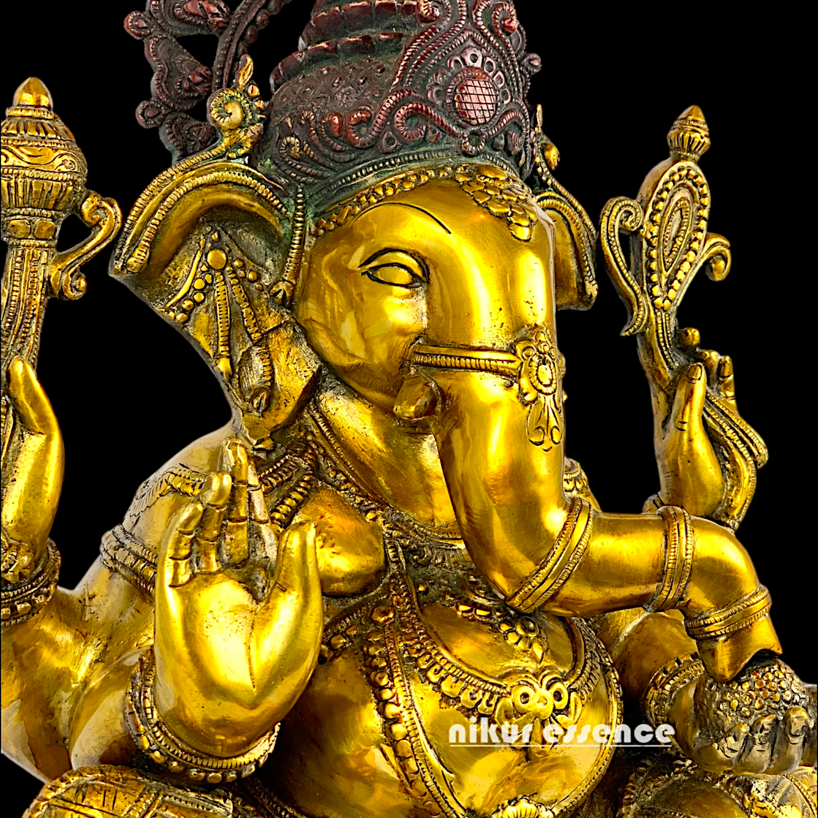 Ganesha Sitting on throne with Blessing Brass idol - 20 Inches Nikuressence