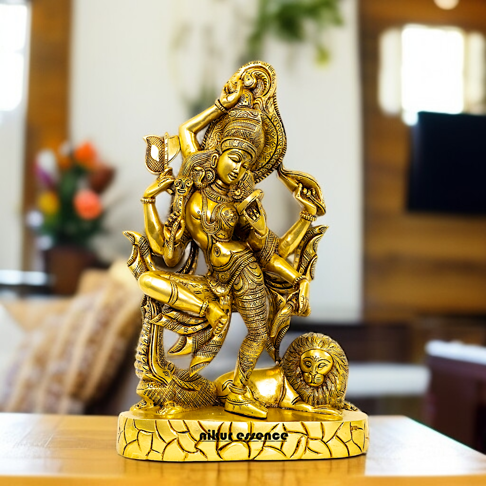 Ardhanarishvara Shiva with Parvati dancing and Lion Brass idol - 16.5 Inches Nikuressence