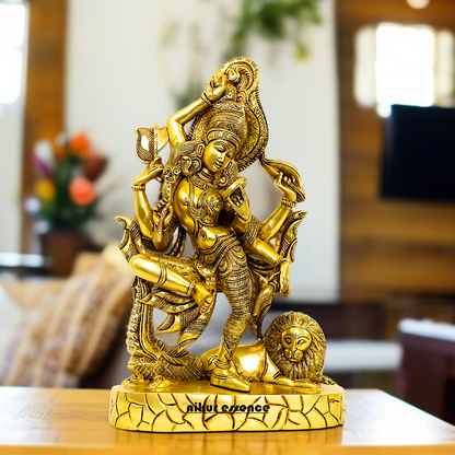 Ardhanarishvara Shiva with Parvati dancing and Lion Brass idol - 16.5 Inches Nikuressence
