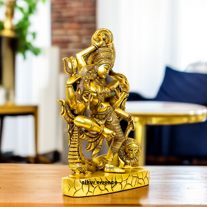 Ardhanarishvara Shiva with Parvati dancing and Lion Brass idol - 16.5 Inches Nikuressence