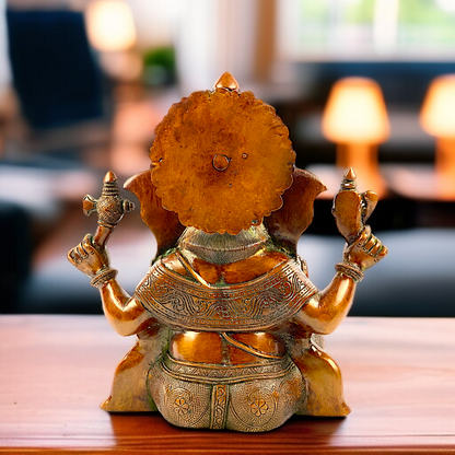 Ganesha with Laddoo seated Brass idol - 1 Feet Nikuressence