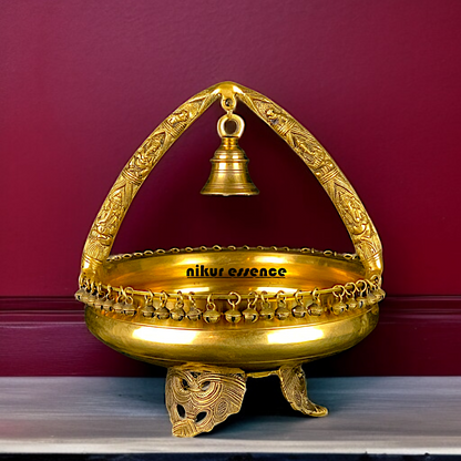 Pure Brass Urli stand with ghunghroo Bell Home decor - 15 Inches Nikuressence