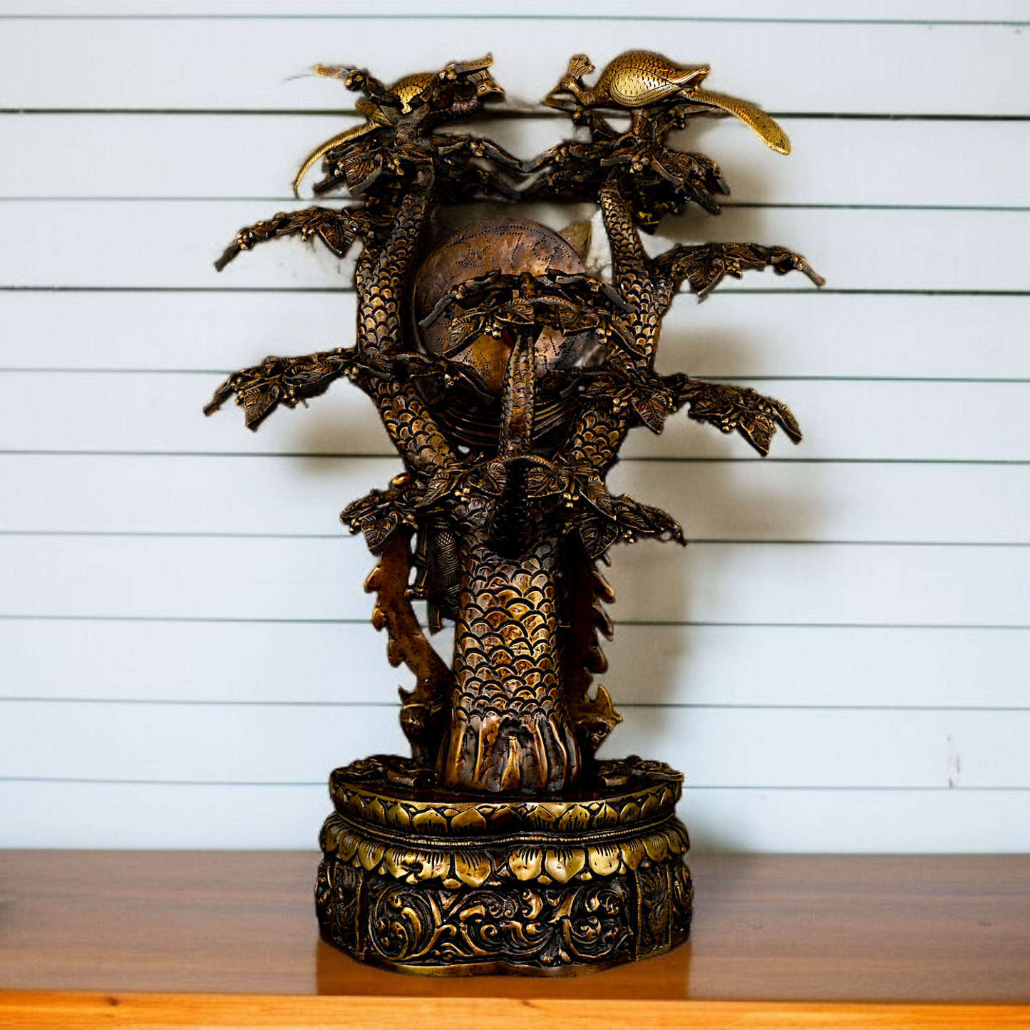 Large Krishna Playing Flute with Tree Brass idol - 2 Feet Nikuressence