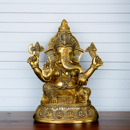 Vinayaka Ganesha Blessing Seated pedestal Solid Brass idol - 15 Inches Nikuressence