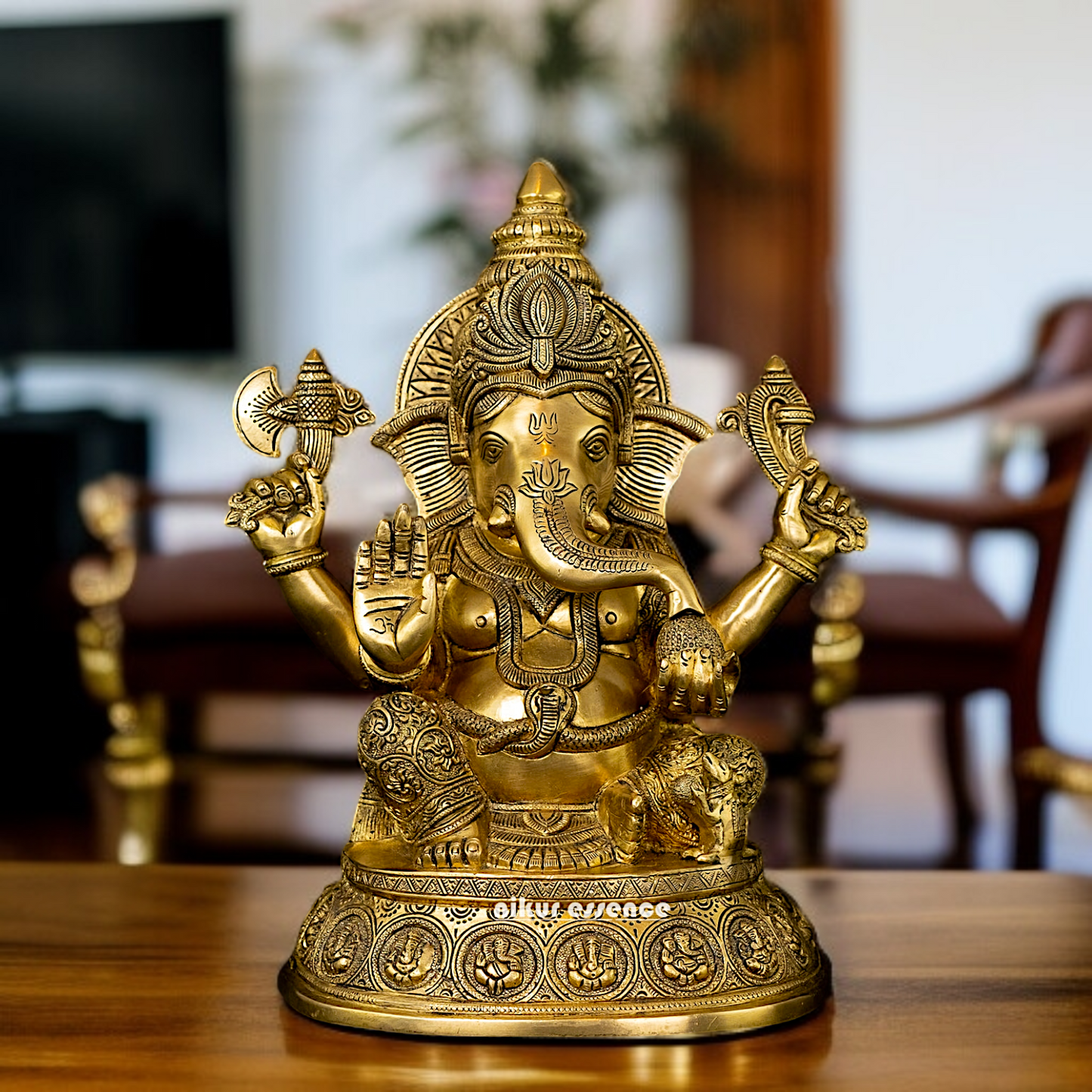 Vinayaka Ganesha Blessing Seated pedestal Solid Brass idol - 15 Inches Nikuressence
