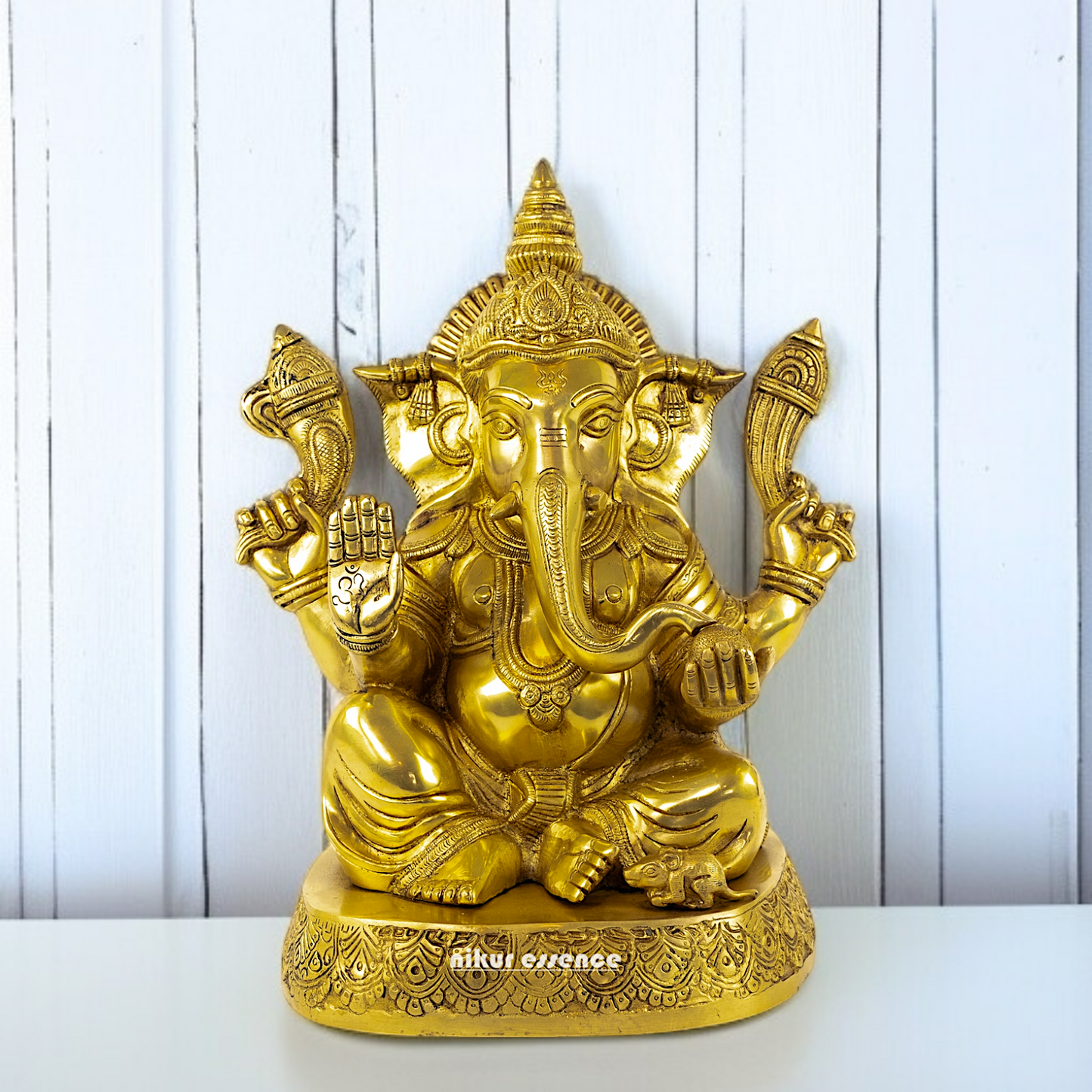 Ganpati Ganesha Blessing with Sitting solid Brass idol - 14 Inches Nikuressence