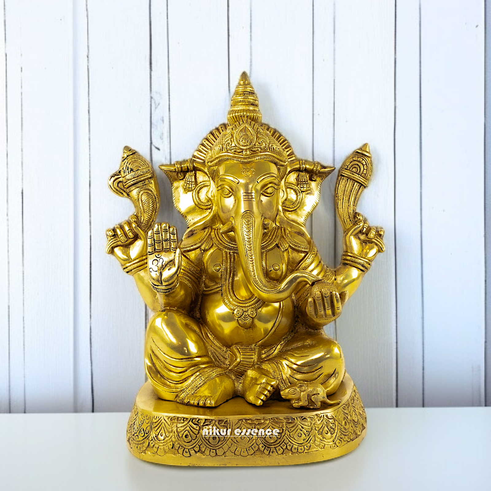 Ganpati Ganesha Blessing with Sitting solid Brass idol - 14 Inches Nikuressence