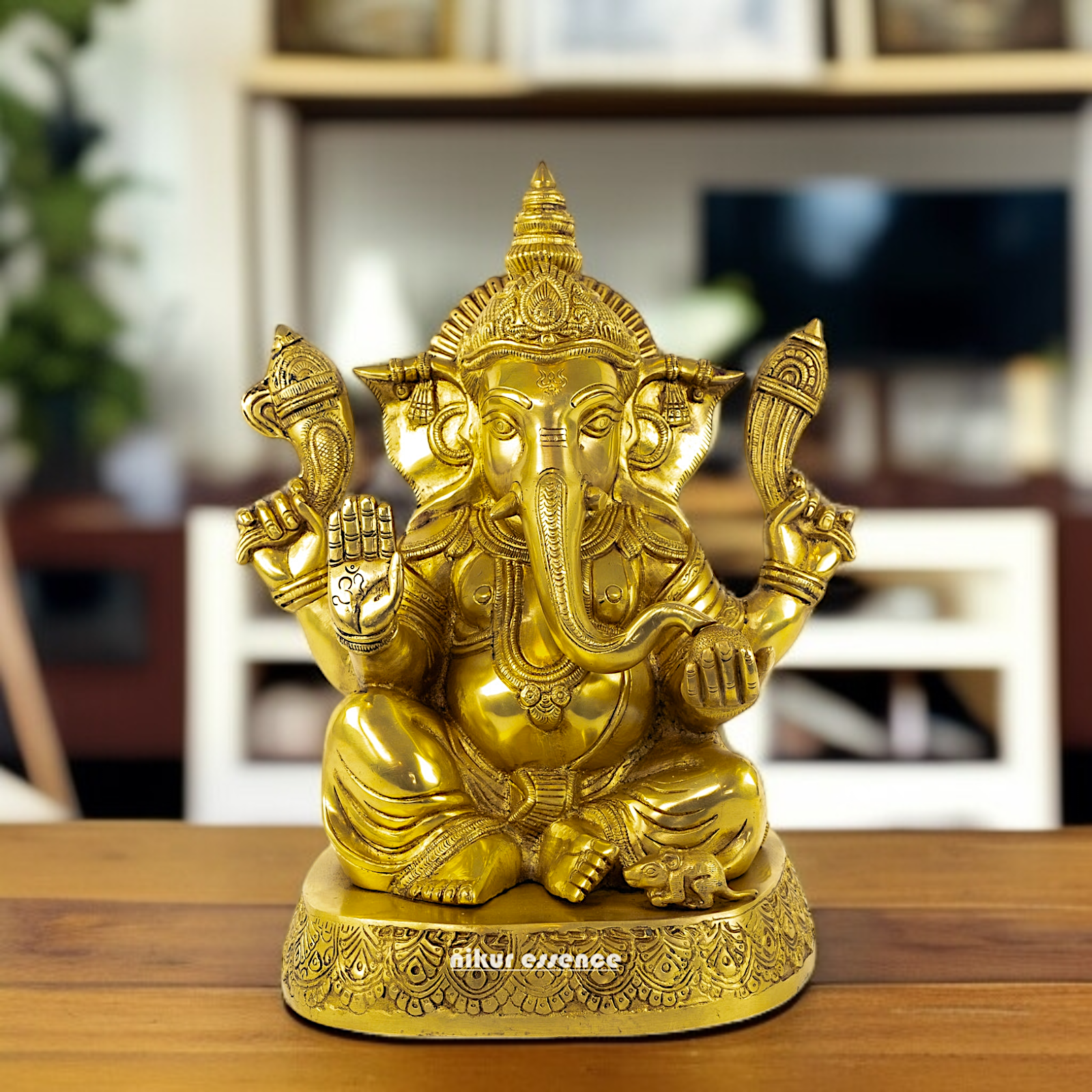 Ganpati Ganesha Blessing with Sitting solid Brass idol - 14 Inches Nikuressence