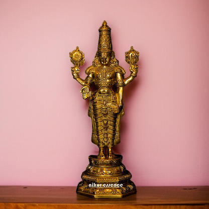 Tirupati Balaji Swamy standing with Blessing Solid Brass idol - 19.5 Inches Nikuressence