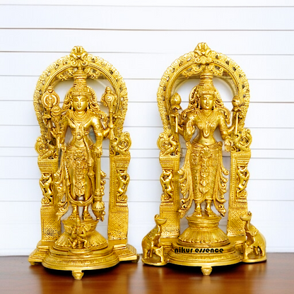 Vishnu Bhagwan with Lakshmi standing Solid Brass idol - 16 Inches Nikuressence