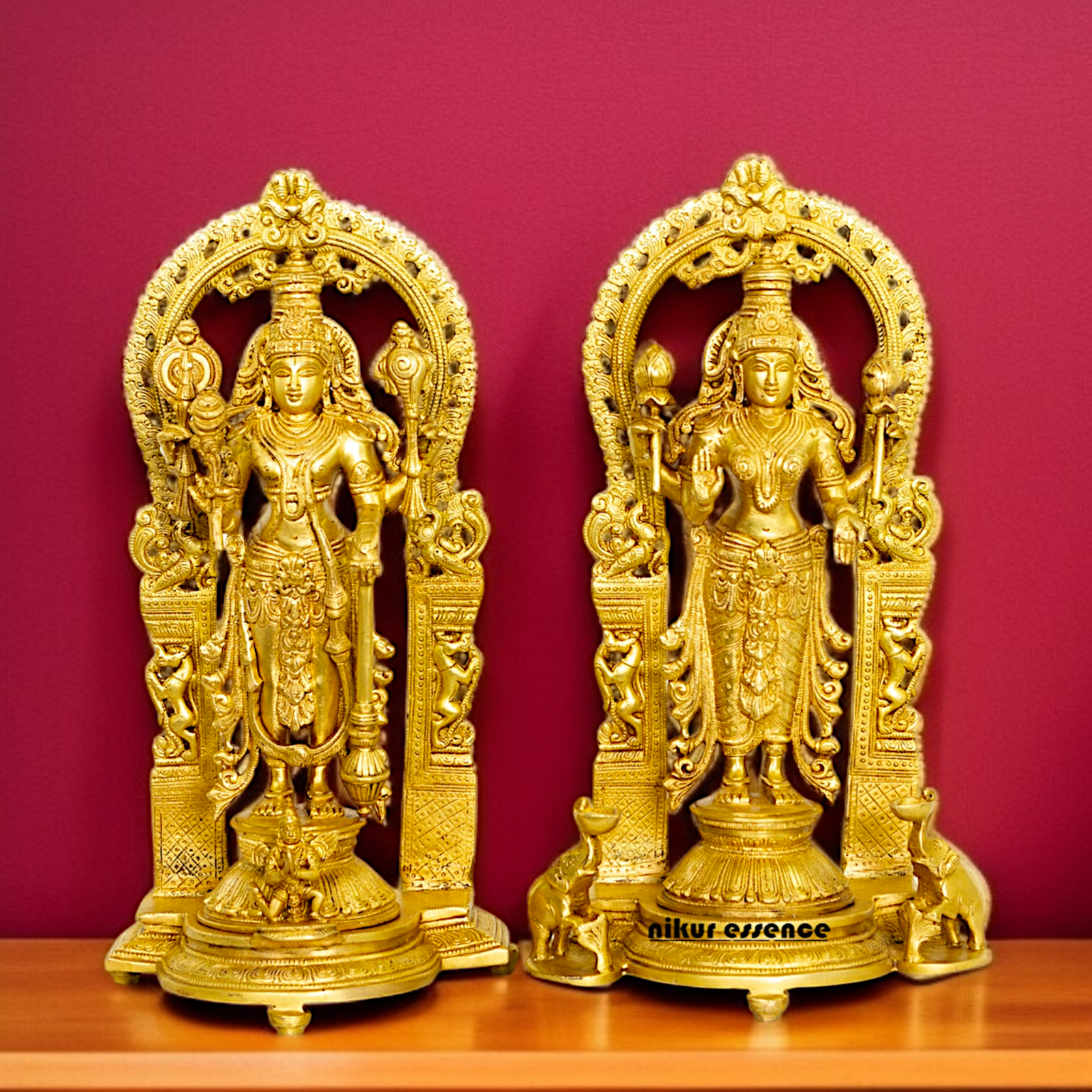Vishnu Bhagwan with Lakshmi standing Solid Brass idol - 16 Inches Nikuressence