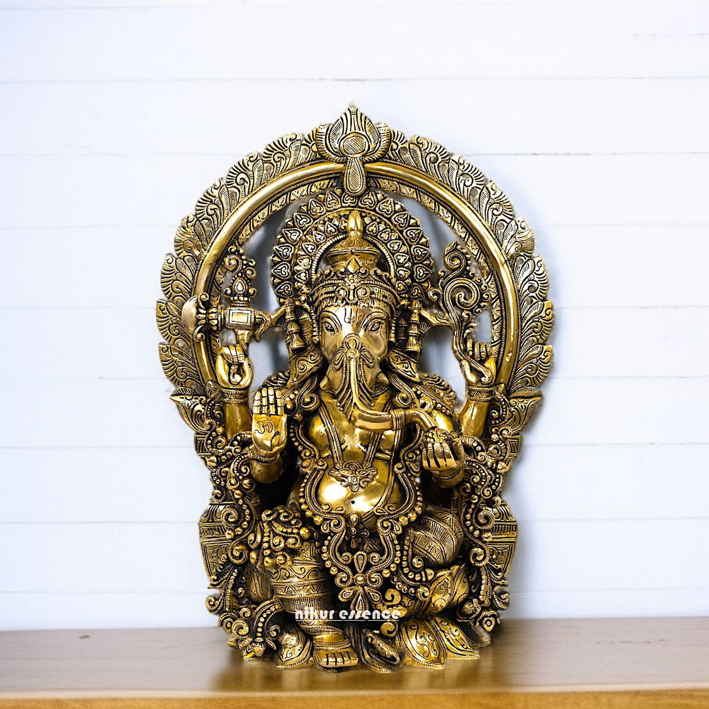 Big Ganesha Ganpati seated on singhasan with kirtimukha Brass idol - 18 Inches Nikuressence