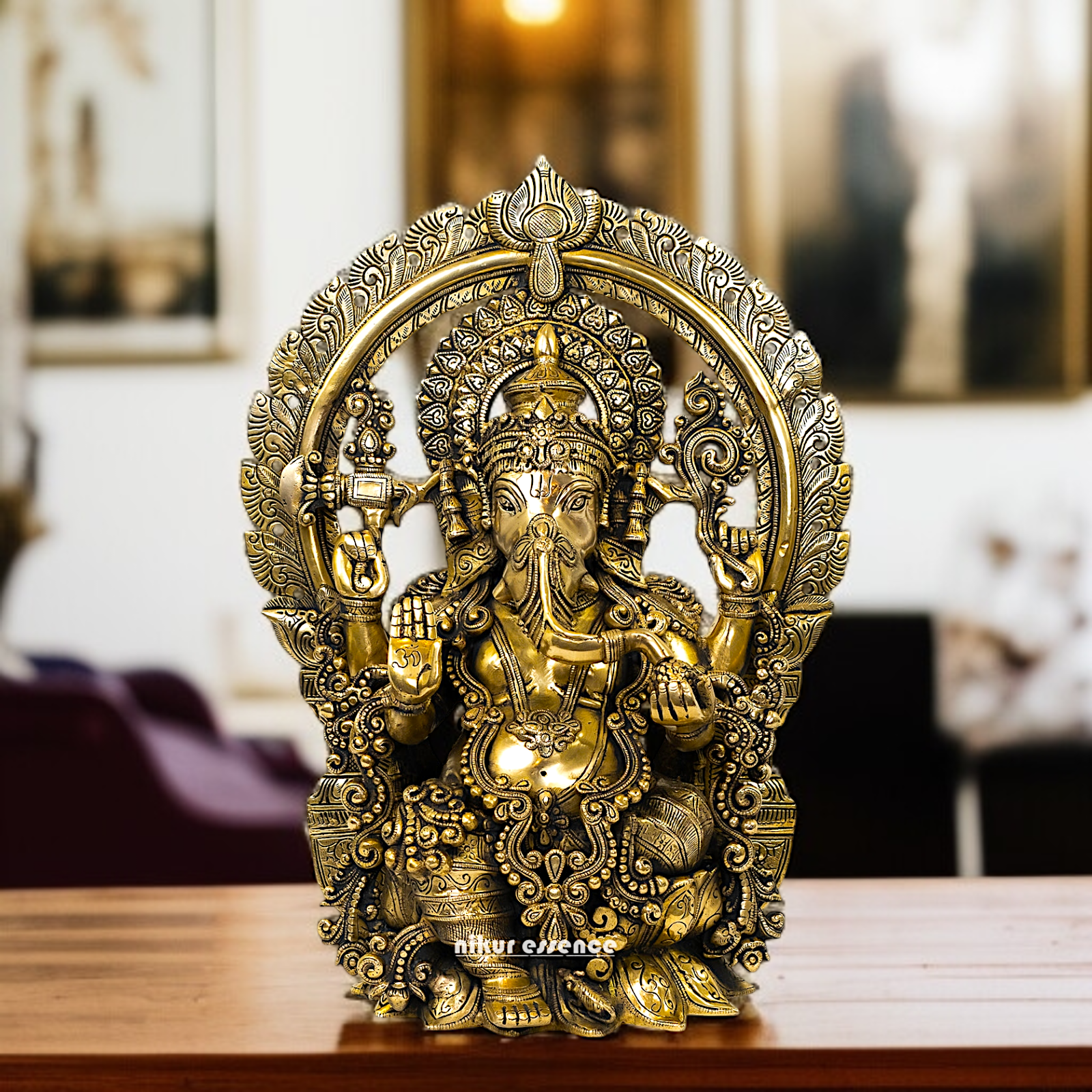 Big Ganesha Ganpati seated on singhasan with kirtimukha Brass idol - 18 Inches Nikuressence