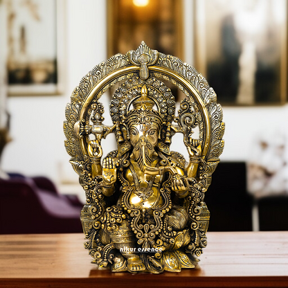 Big Ganesha Ganpati seated on singhasan with kirtimukha Brass idol - 18 Inches Nikuressence