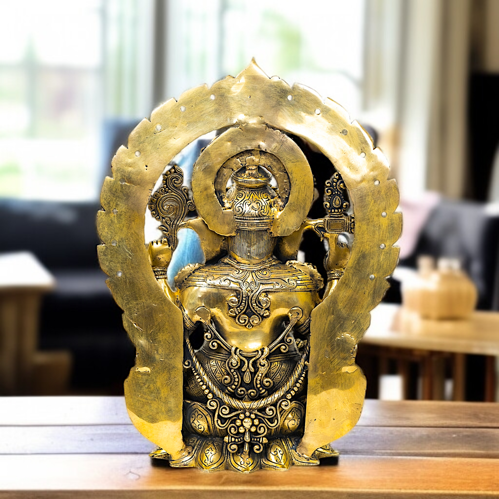 Big Ganesha Ganpati seated on singhasan with kirtimukha Brass idol - 18 Inches Nikuressence