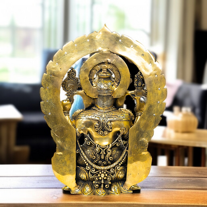 Big Ganesha Ganpati seated on singhasan with kirtimukha Brass idol - 18 Inches Nikuressence