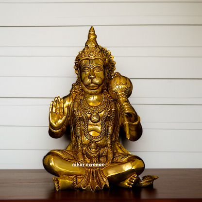 Hanuman ji monkey God with Blessing and hold Gada solid Brass idol - 16 Inches Nikuressence
