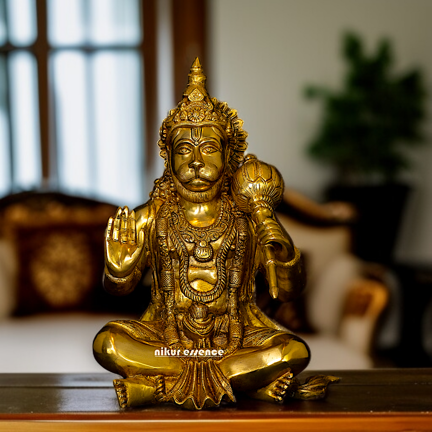 Hanuman ji monkey God with Blessing and hold Gada solid Brass idol - 16 Inches Nikuressence