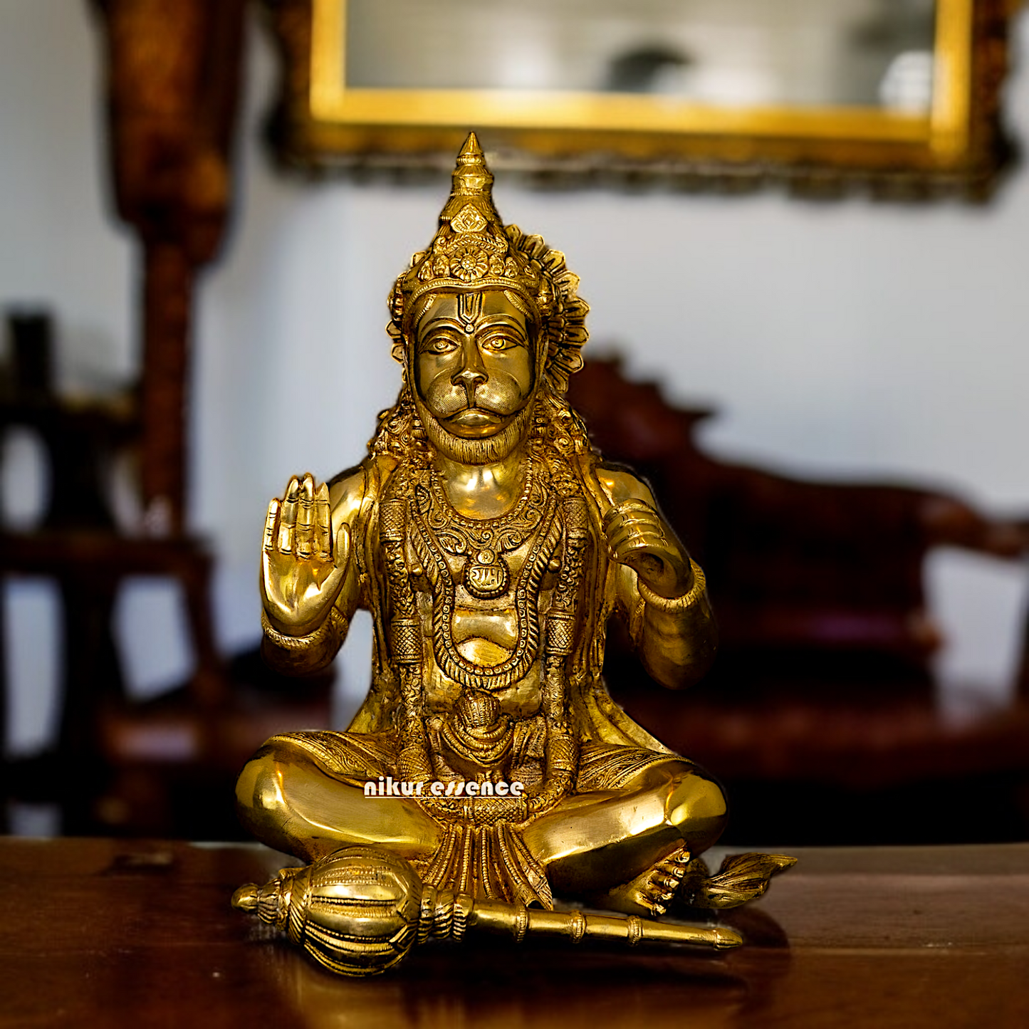 Hanuman ji monkey God with Blessing and hold Gada solid Brass idol - 16 Inches Nikuressence
