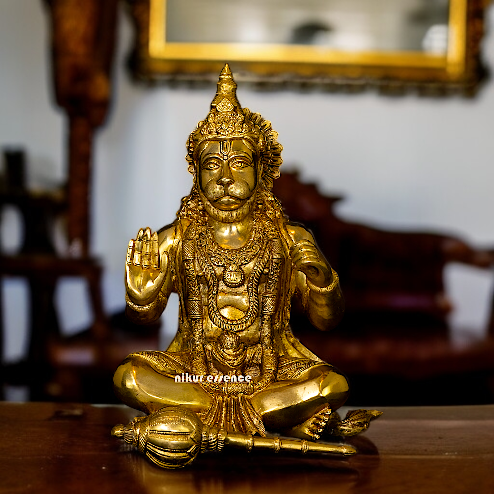 Hanuman ji monkey God with Blessing and hold Gada solid Brass idol - 16 Inches Nikuressence
