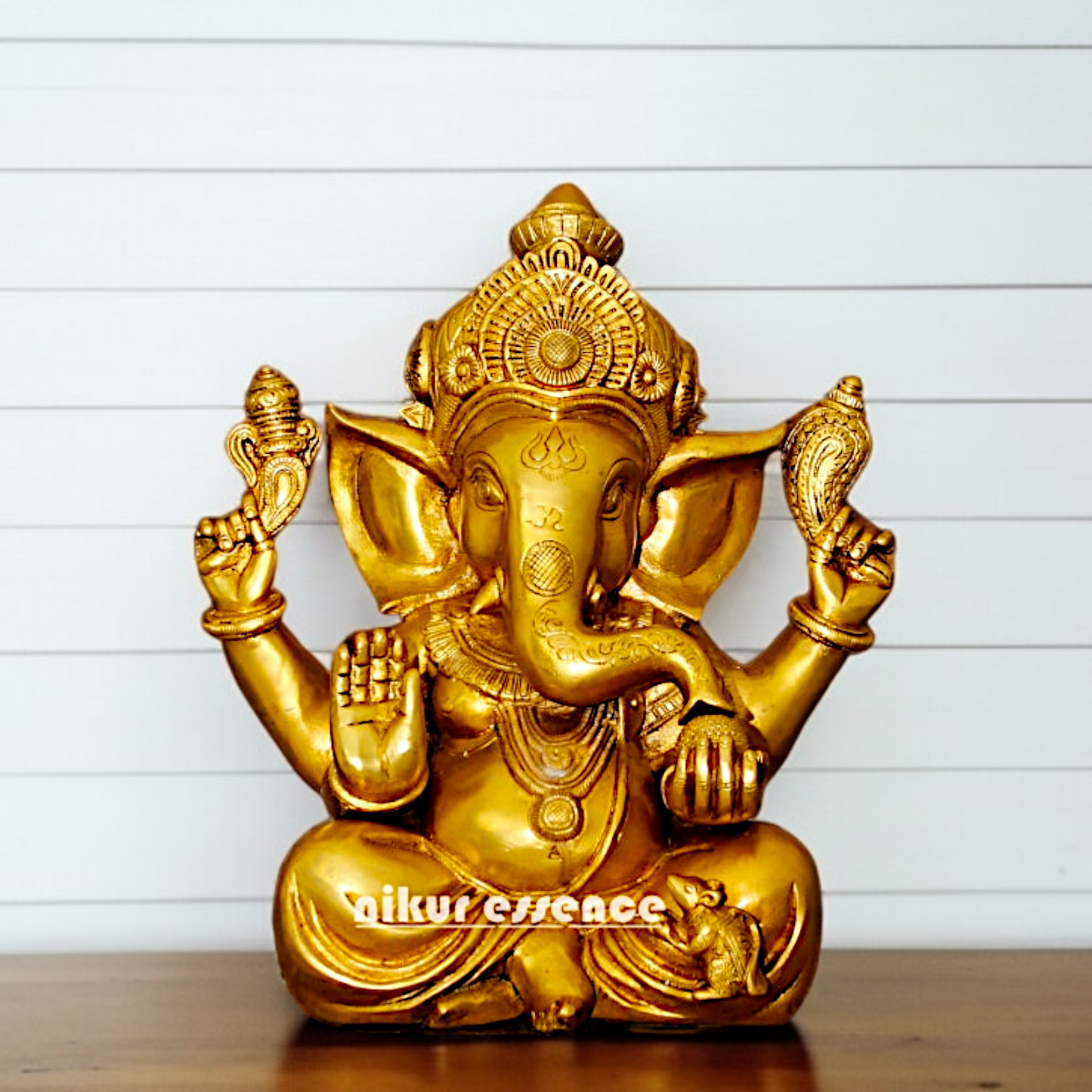 Buy Ganesha Ganpati seated with Blessing pure Brass idol - 1 Feet Nikuressence