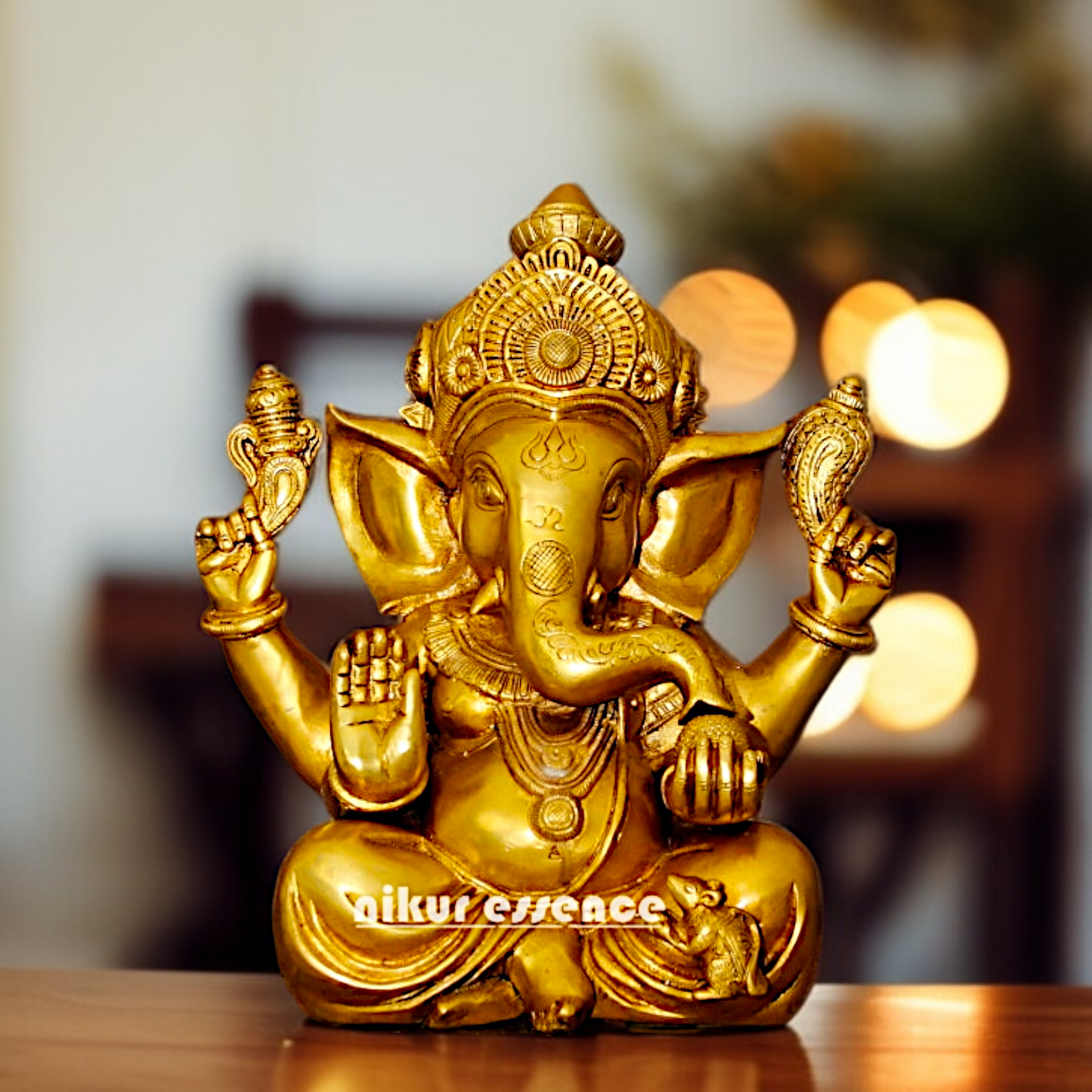 Buy Ganesha Ganpati seated with Blessing pure Brass idol - 1 Feet Nikuressence