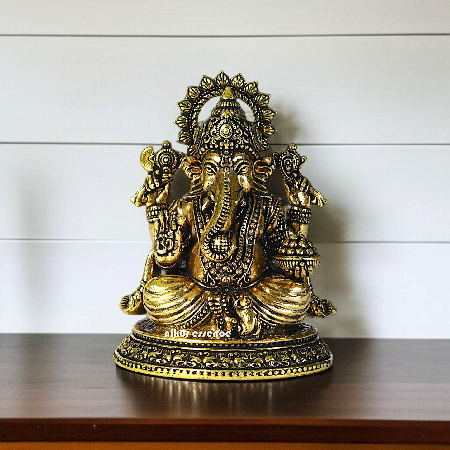 Antique Brass Ganesha Elephant god seated idol - 3 Inches Nikuressence