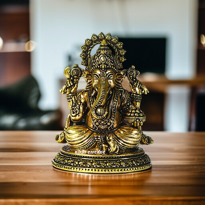 Antique Brass Ganesha Elephant god seated idol - 3 Inches Nikuressence