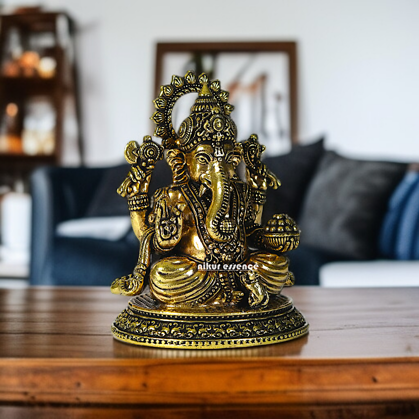 Antique Brass Ganesha Elephant god seated idol - 3 Inches Nikuressence