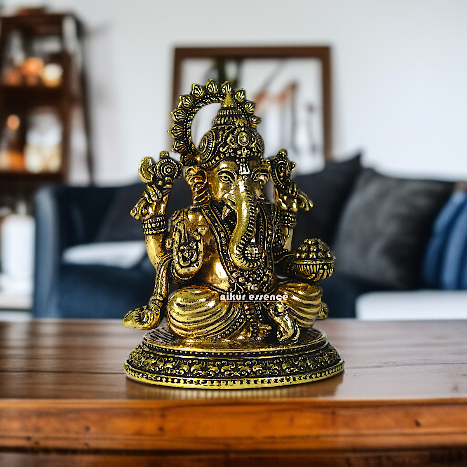 Antique Brass Ganesha Elephant god seated idol - 3 Inches Nikuressence