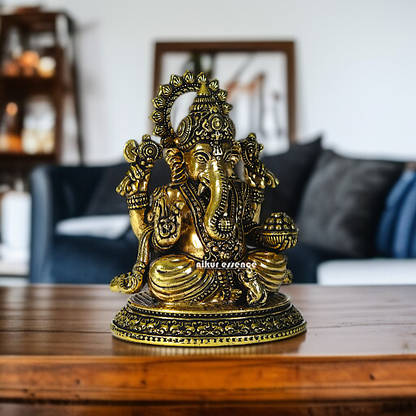 Antique Brass Ganesha Elephant god seated idol - 3 Inches Nikuressence