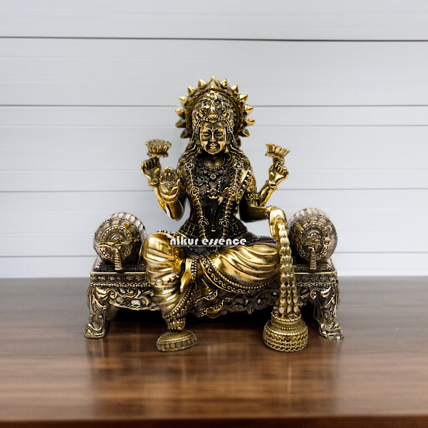 Goddess Dhan Lakshmi Seated on singhasan Brass idol - 4 Inches Nikuressence