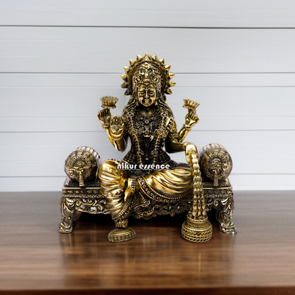 Goddess Dhan Lakshmi Seated on singhasan Brass idol - 4 Inches Nikuressence
